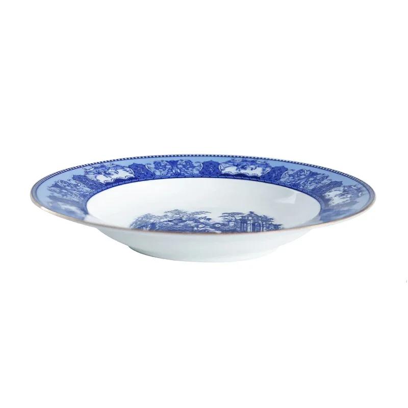 Синие тарелки для еды Аббатства Даунтон, Французский ретро чайный сервиз, Миски, Обеденные тарелки, Фруктовница, Блюдо для рыбы, Посуда, Столовая посуда