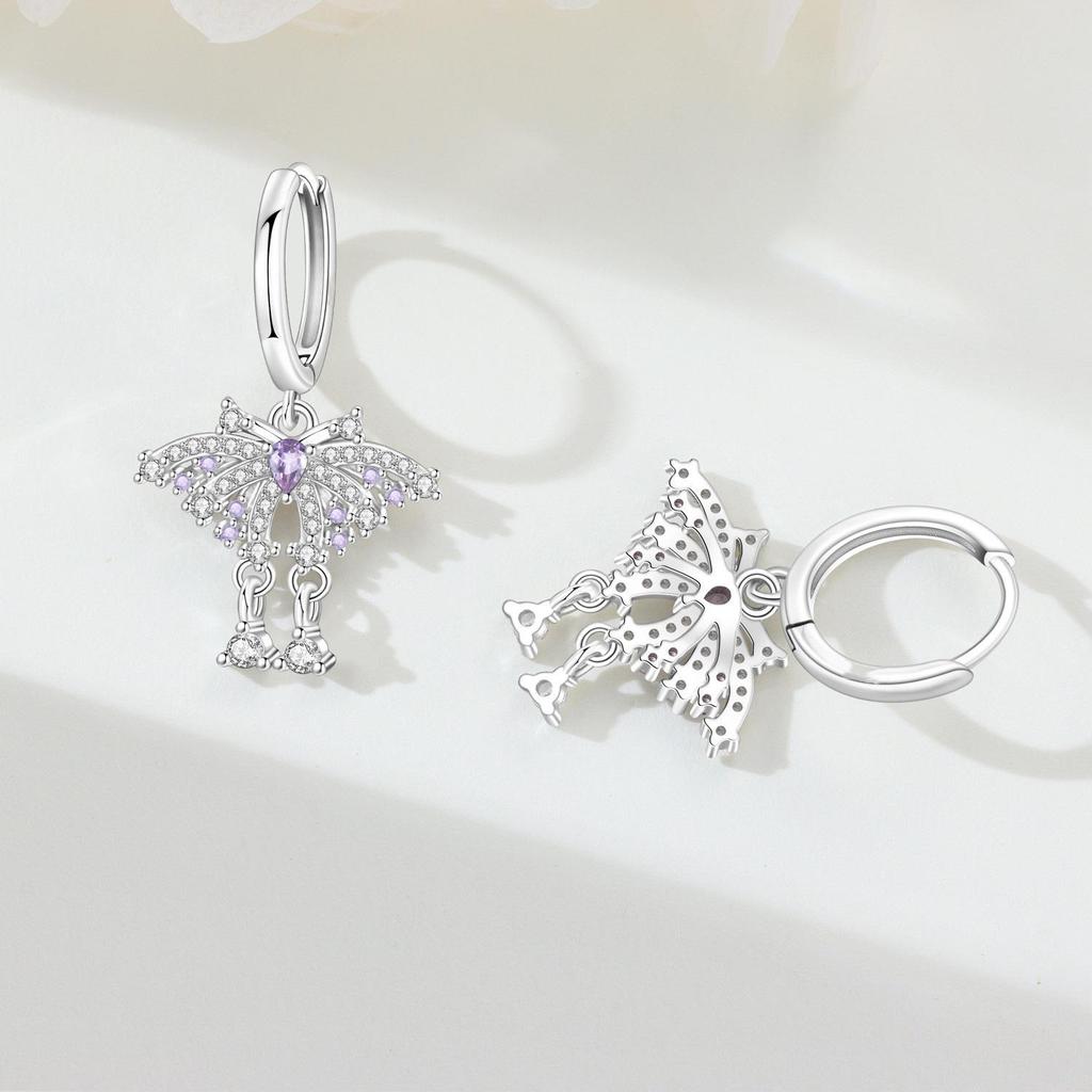 Exquisite Butterfly Dragonfly Zirconia Sterling Silver Hoop Earrings - Light Luxury Versatile Accessory