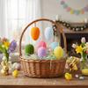 Colorful Flocking Easter Egg Ornament Fabric Foam Material Unbreakable Design  Seasonal Decoration