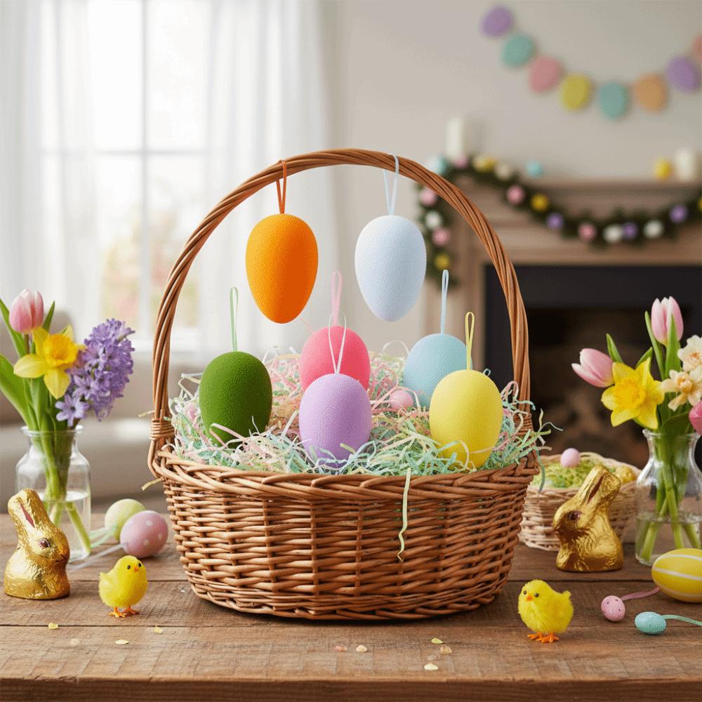 Colorful Flocking Easter Egg Ornament Fabric Foam Material Unbreakable Design  Seasonal Decoration
