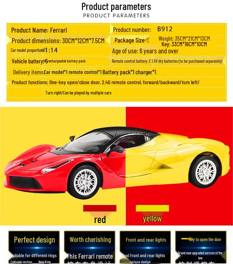 1:14 Машинка Ferrari на радиоуправлении с датчиком гравитации, классными огнями и открытием дверей одной кнопкой для детей.