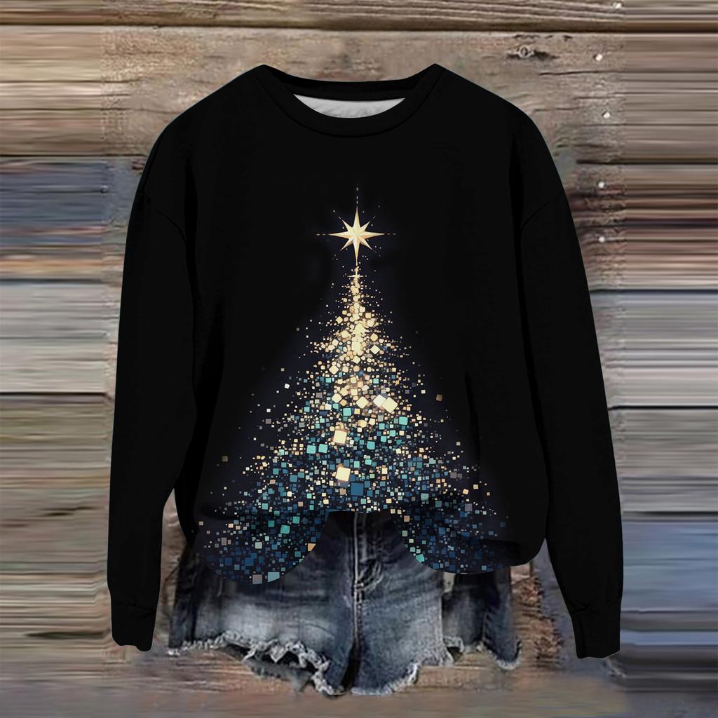 Women's Fashion Printed Long Sleeve Loose Round Neck Sweatshirt Top Fall