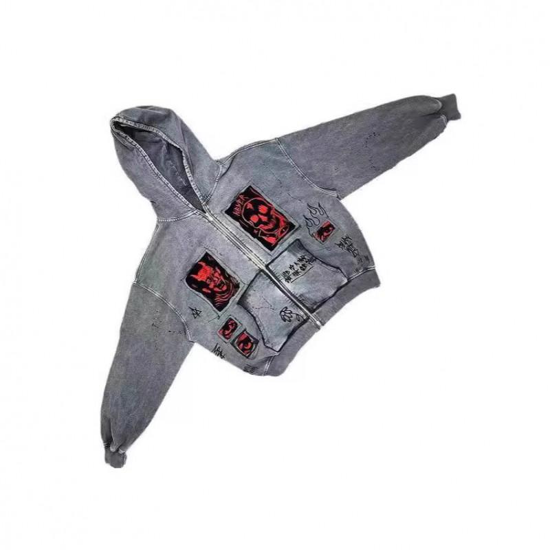 American Street Retro Y2K Unisex Devil 3D Print Oversized Hooded Sweatshirt Jacket