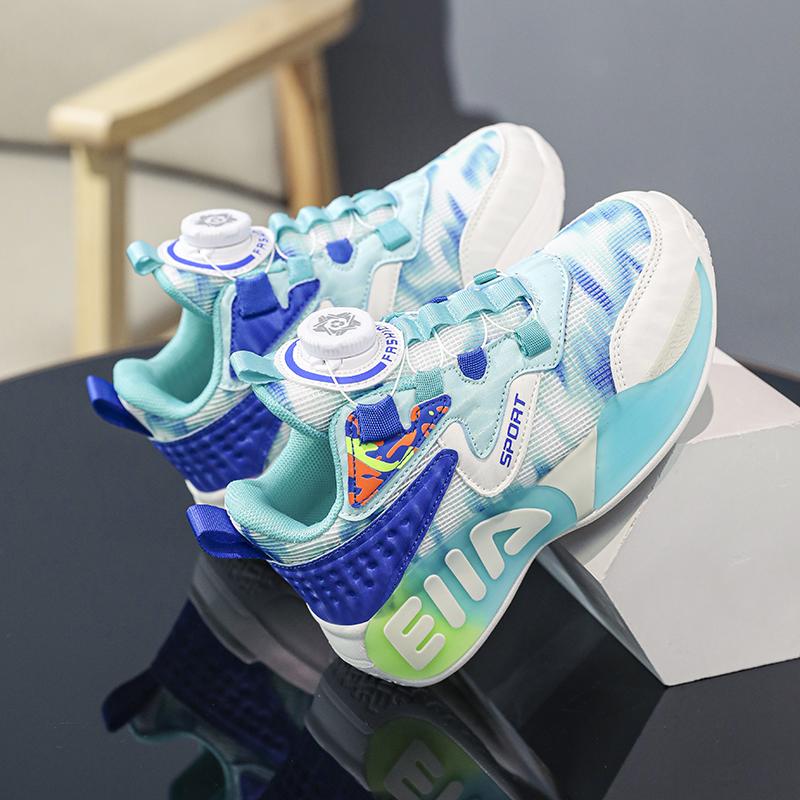 Боевые нескользящие спортивные кроссовки для мальчиков, новые детские амортизирующие баскетбольные кроссовки с вращающимися кнопками, большие детские сетчатые кроссовки