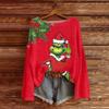 Women's Fashion Round Neck Long Sleeve Christmas Print Casual Knit Pullover Top