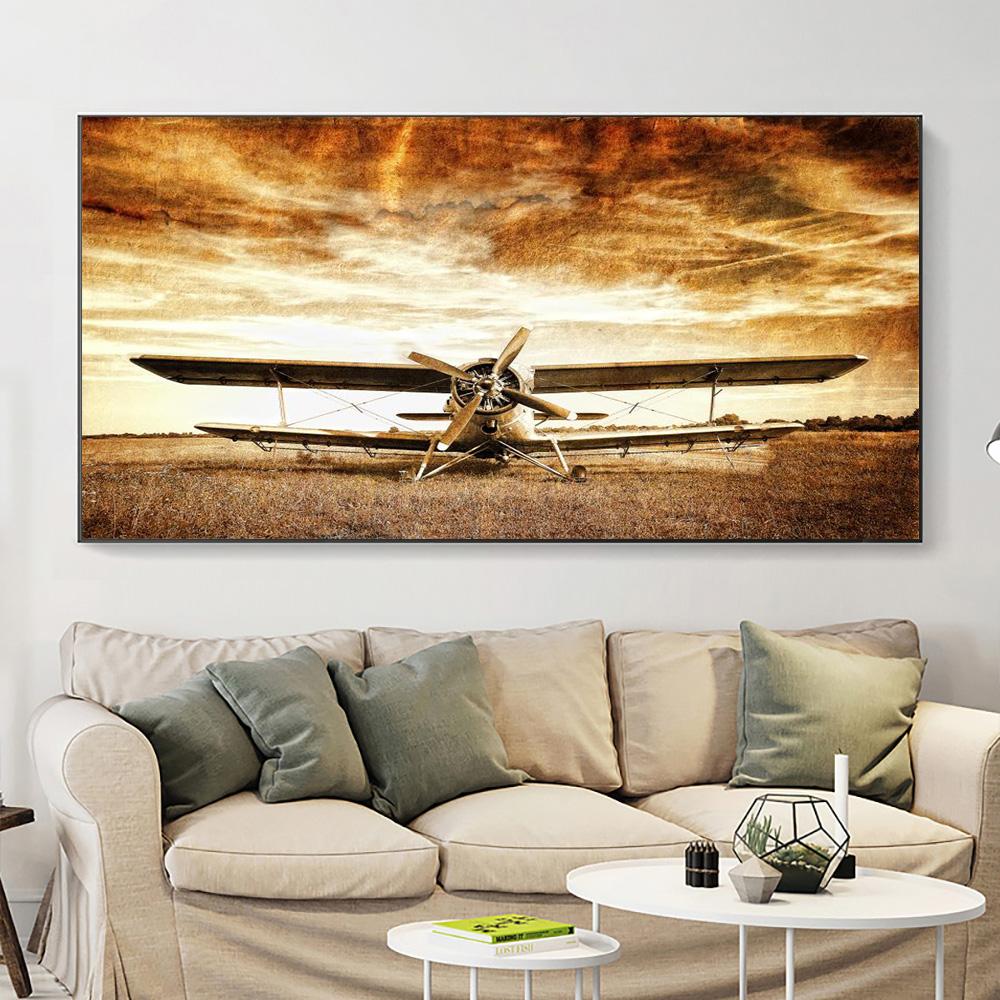 Абстрактная винтажная картина с самолетом на холсте в стиле ретро, ​​старые постеры и принты, настенные художественные фотографии для гостиной, домашний декор, без рамки, без рамки