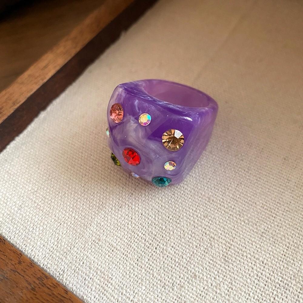 Геометрическое кольцо конфетного цвета Корейский стиль Большое однотонное кольцо-купол Кольцо из смолы со стразами Ювелирные изделия Подарки