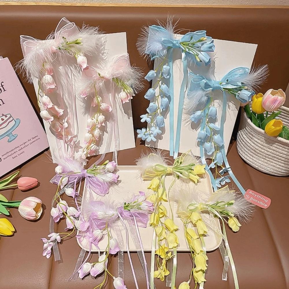 Sequin Tulle Bow Hair Clips Sweet Lolita Dress Hair Accessories Bell Orchid Ribbon Barrettes  Prom