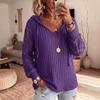 Women Hooded Lace Knitted Solid Color Hollow Out Long Sleeve Sweater Top