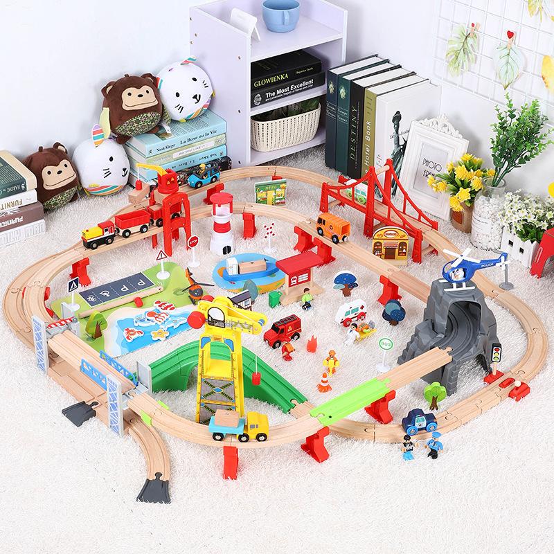 Coastal Town Traffic Rail Train Collection Children Puzzle Rail Car Toy Track Collection Compatible With Wooden Tracks And Electric Car PD32