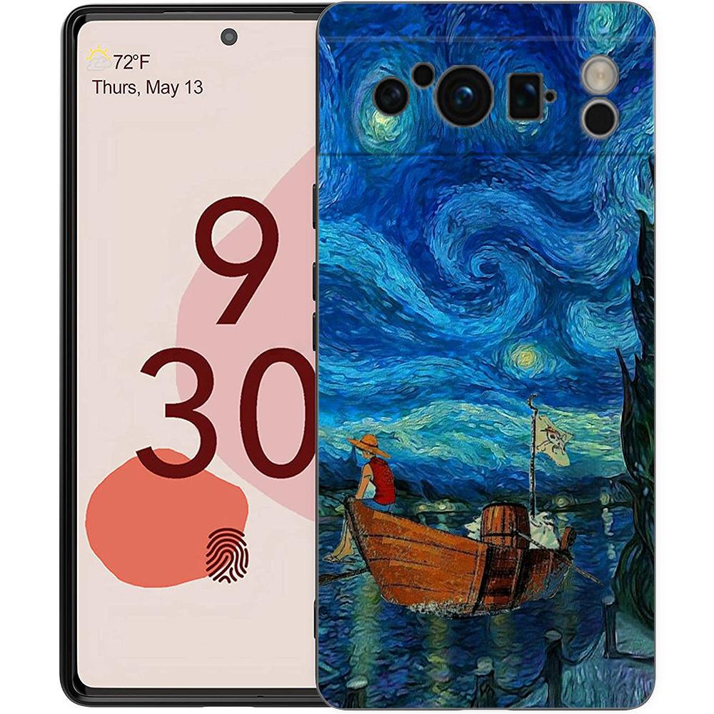 Роскошный TPU чехол для телефона Google Pixel 9 8 8A 7 7A 6 Pro XL 6A 5G, Искусство Ван Гога «Звездная ночь», Черная мягкая задняя крышка