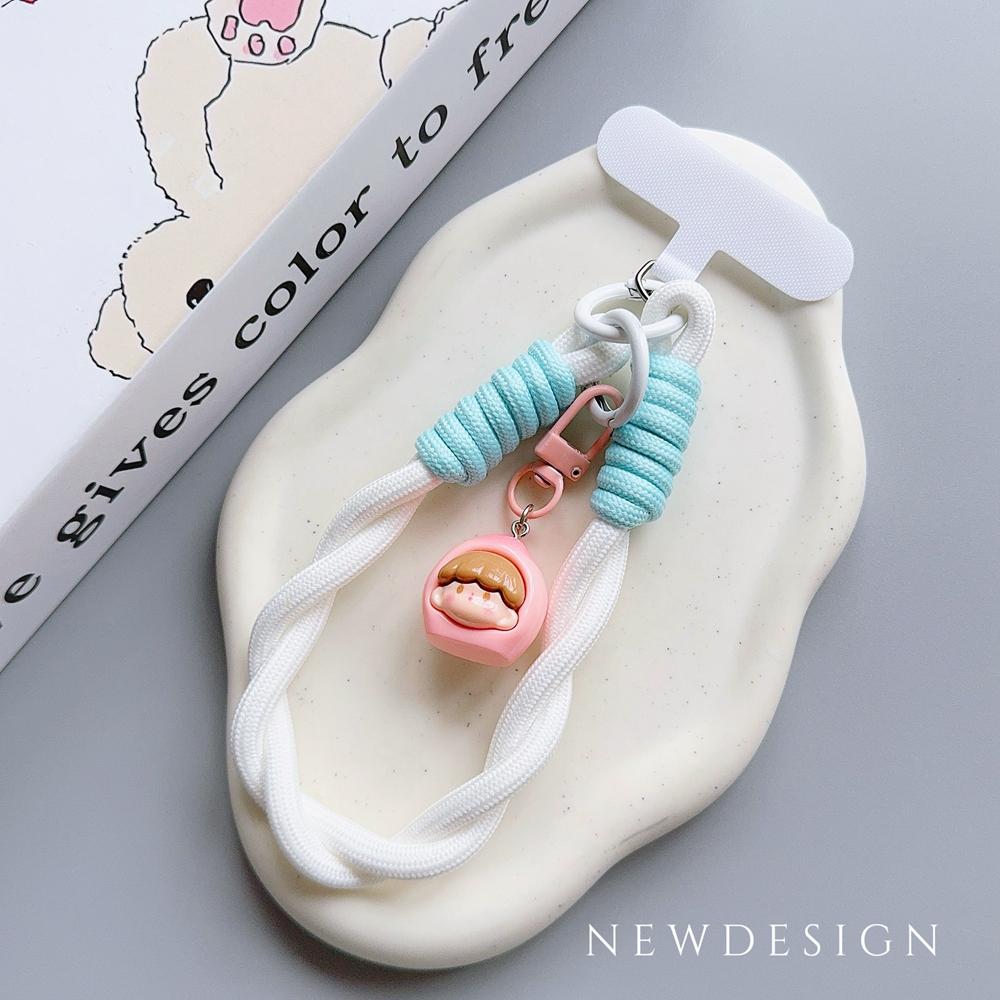 New Universal Braided Mobile Phone Lanyard Strap 3D Cartoon Hanging Chain Ring Cord with Patch Wrist Strap Cell Phone Detachable