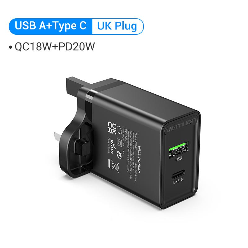 38W Fast USB Charger Vention Type C PD Fast Charging for iPhone 13 11 USB Quick Charge with QC 4.0 3.0 USB Portable Phone Charge