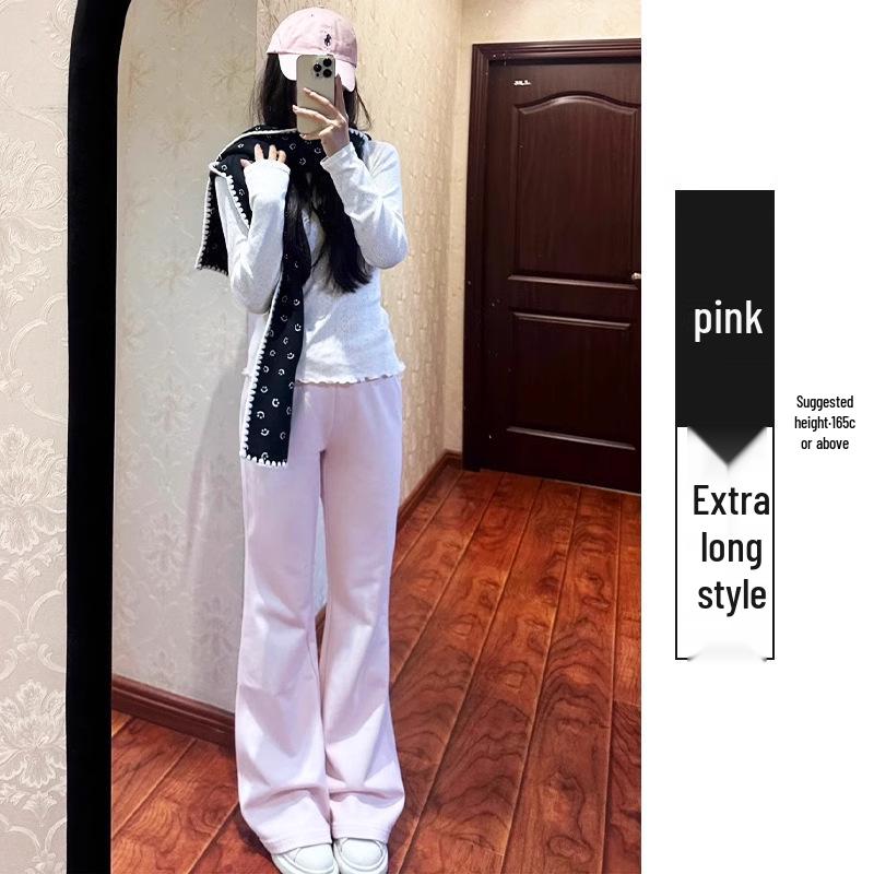 High-Waisted Gray Micro-Flared Women's Sweatpants with Fleece Lining for Spring/Autumn 2025