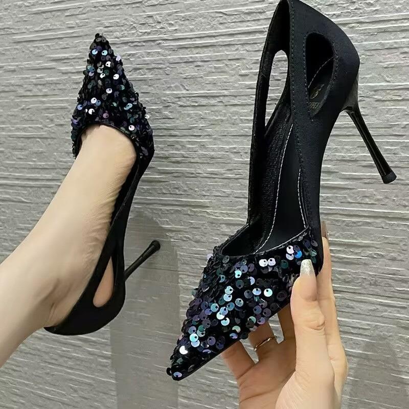 Модные женские туфли-лодочки с коротким носком, темпераментные сексуальные черные туфли на высоком каблуке, новые модные весенне-осенние женские туфли-лодочки
