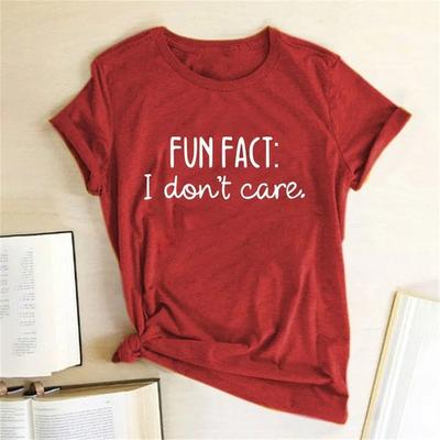 ИНТЕРЕСНЫЙ ФАКТ I DON'T CARE Print Женская футболка с коротким рукавом и круглым вырезом Свободная женская футболка Женская футболка Топы Одежда Camisetas Mujer