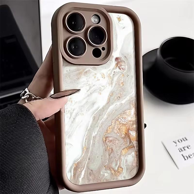 Чехол для телефона для iPhone 17 16 15 14 Pro Max Plus 13 12 11 Pro XR X XS 7 8 Plus SE2 17Air Масляная живопись Золотой Мрамор Ударопрочный Чехол