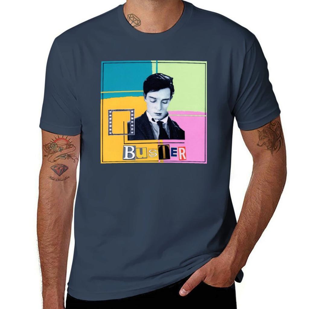 Buster Keaton Quadrants Collage Tshirt Casual Street Style Short Sleeve Tee Tshirt