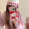 Kawaii Red Bow Cat Case For iPhone 17 16 15 14 Pro Max with Strawberry Outfit, Beaded Strap and Airbag Bumper Shockproof Cover