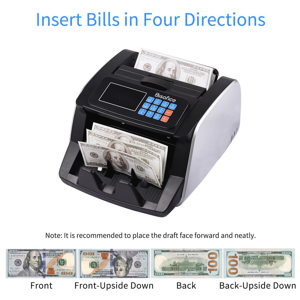 Bisofice Money Counter Machine Counterfeit Bill Detector Automatic Money Detection Top Loading Bill