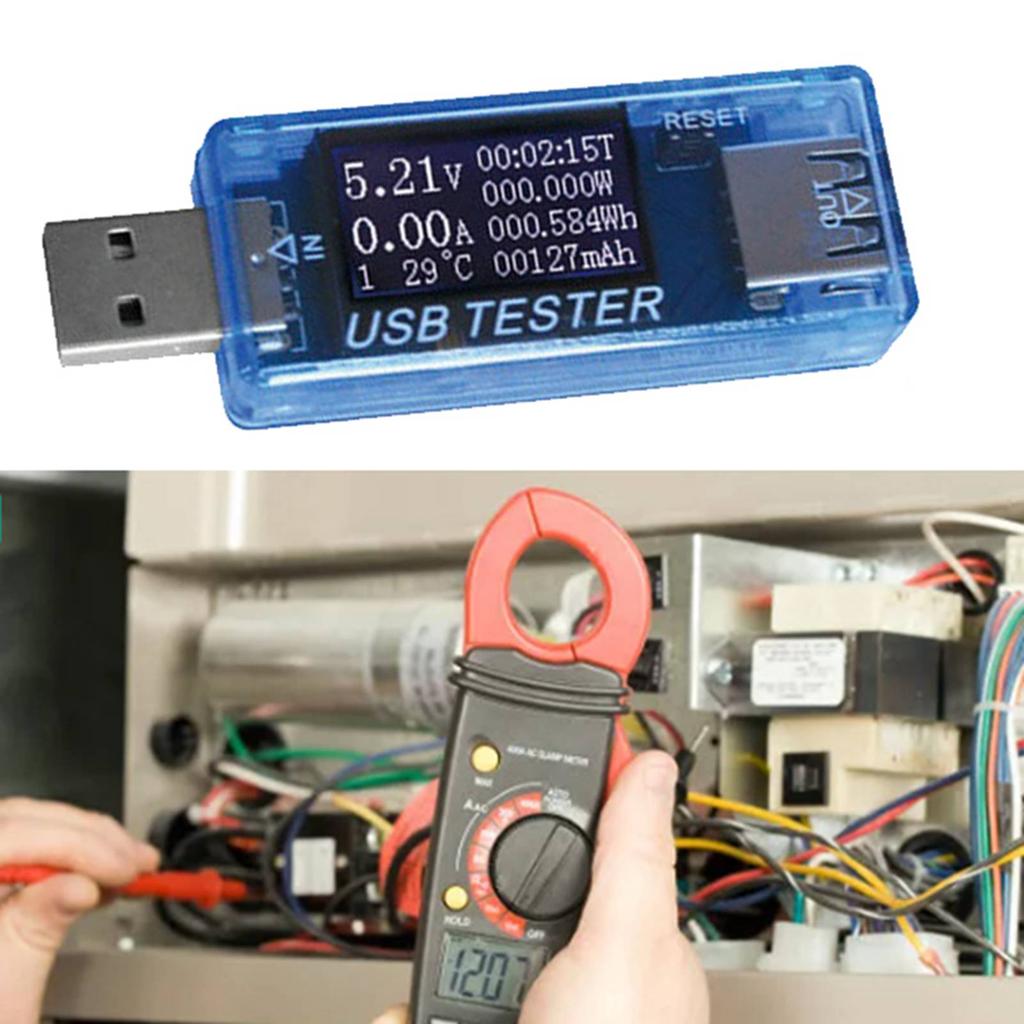 USB тестер ток напряжение емкость время мощность Вт температура дисплей USB вольтметр синий