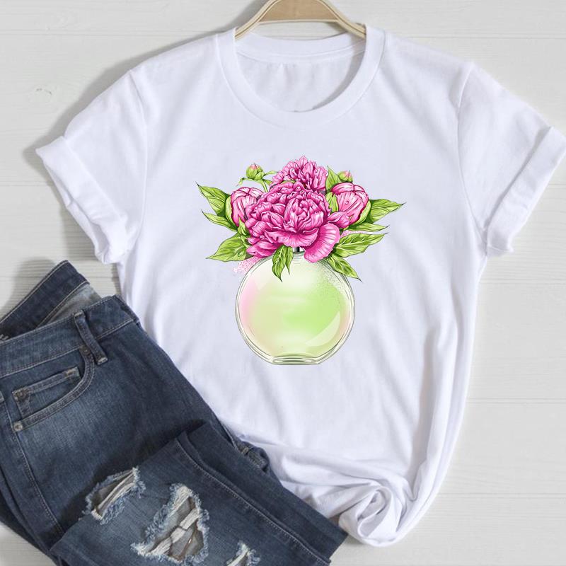 (Азиатский размер) Одежда Повседневная футболка с акварелью и цветочным принтом в стиле 90-х годов, модная футболка с коротким рукавом, женская футболка с круглым вырезом и графическим принтом