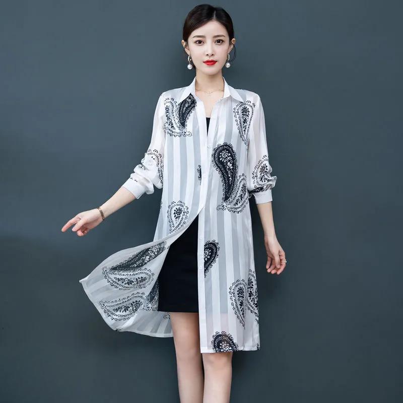 Sunscreen Clothing Women's Long-sleeved Thin Jacket Summer Mid-length Chiffon Cloak Mother