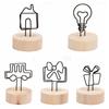 Ornament Home Decoration Photo Clips Picture Holder Frame Round Wooden Base Message Paper Support