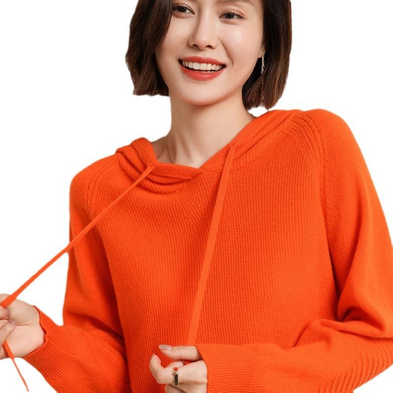 New Autumn and Winter Korean Style Women's Hooded Long-sleeved Sweater Women's Pullover Bottoming Solid Color Sweater