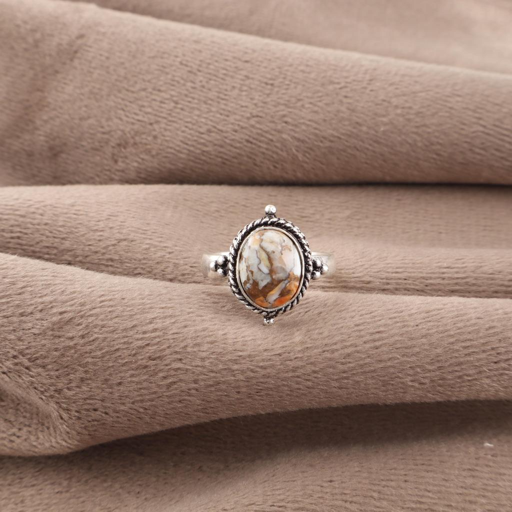 Orange Copper Turquoise 925 Solid Sterling Silver Ring, Handmade Gemstone Ring Jewelry, Gifts For Wife Brand New Ring