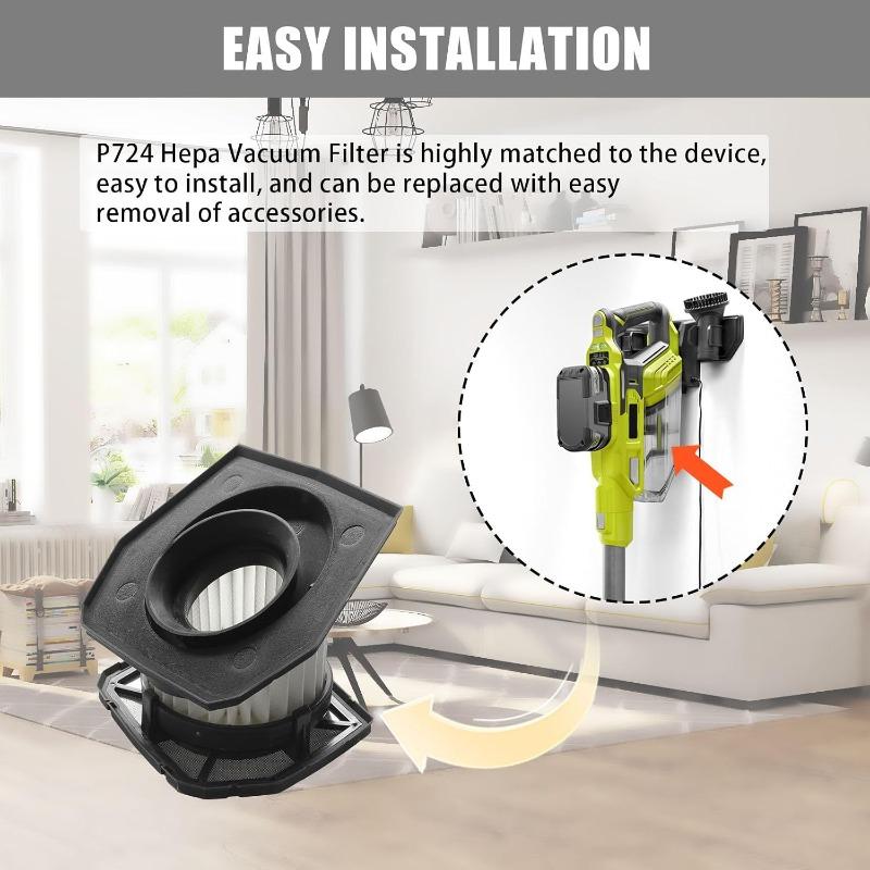 For Ryobi Vacuum Filter 2 HEPA Replacement Filters and 1 brush for RYOBI 18V ONE+ Compact Stick Vacuum P724/P724B (Replaces 206700006)