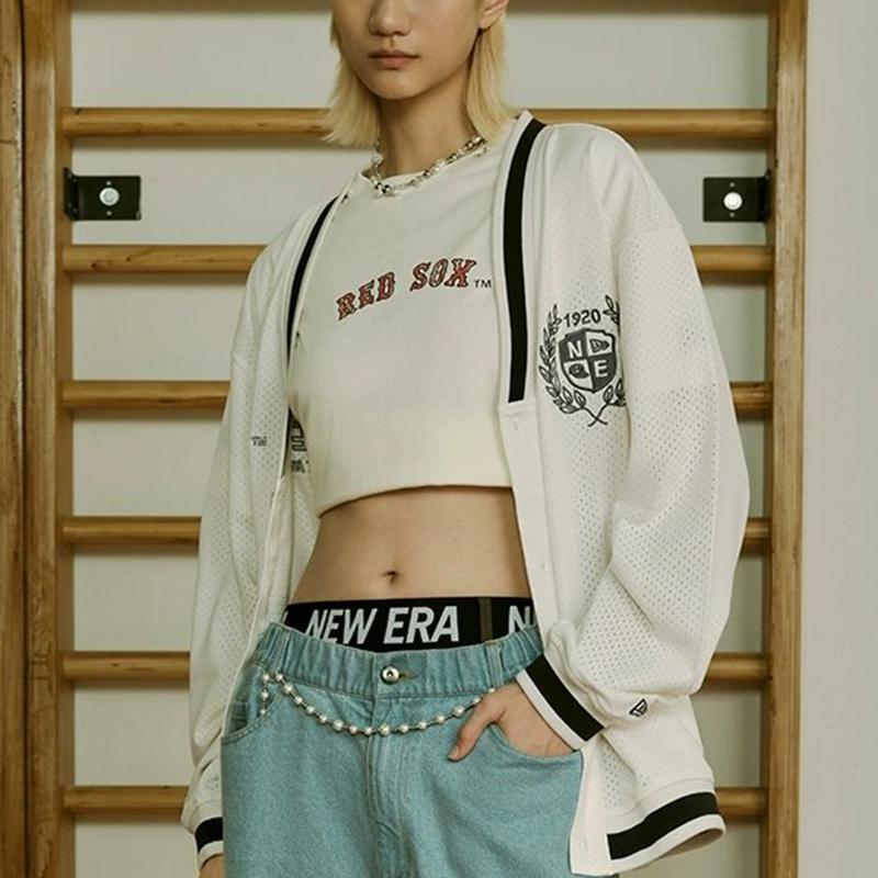 New Era SS24 Кардиган с V-образным вырезом, свободный крой, вышивка, длинный рукав, вязаный, унисекс, цвет слоновой кости 14187434
