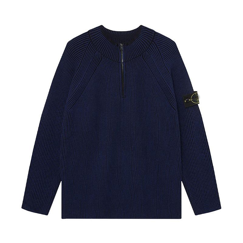 STONE Унисекс Кардиган на молнии с воротником-стойкой и нашивкой Вязаный свитер для осени/зимы