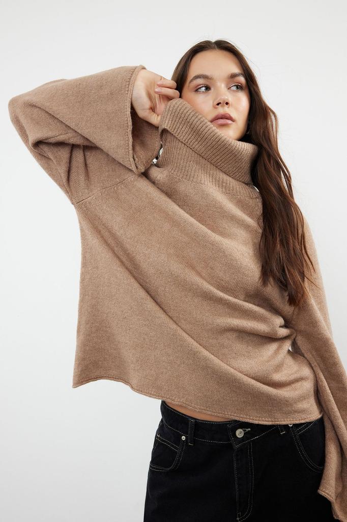 Women's Fashionable Stylish Sweater Mink Soft Textured Turtleneck Wide Fit Knitwear Sweater