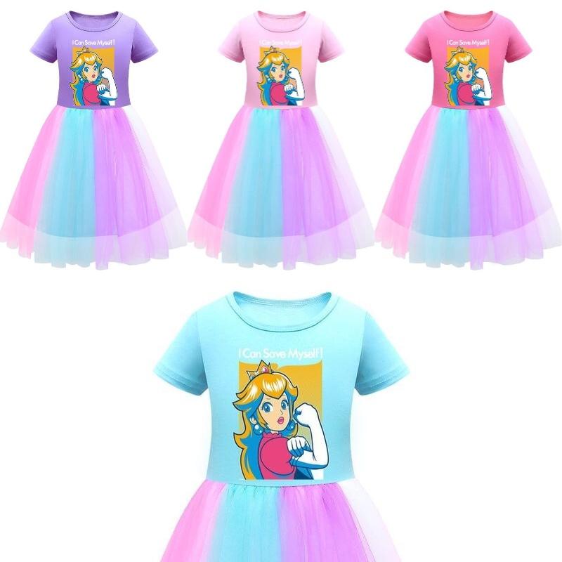 Платье для девочек Super Mario Princess Peach Rainbow Lace фиолетового, красного и розового цвета