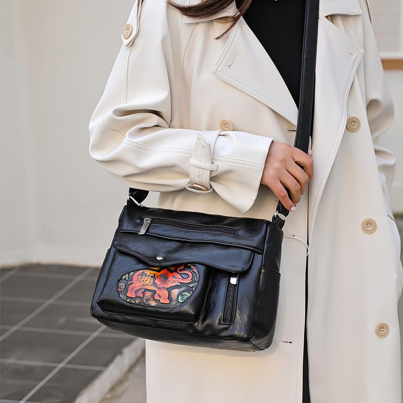 Женская сумка с тисненым слоном, сумка через плечо большой емкости, сумка для мам среднего возраста