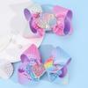 2Pcs Rainbow Mermaid Hair Clips Glitter Fish Tail Seashell Ribbon Barrette Summer Beach Party Hair Accessories For Girl Children