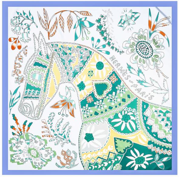 Luxury Brand Big Size Animal Print Scarf Women Square Twill Silk Scarf Flower And Horse Scarf Shawl Bandanas 130*130CM