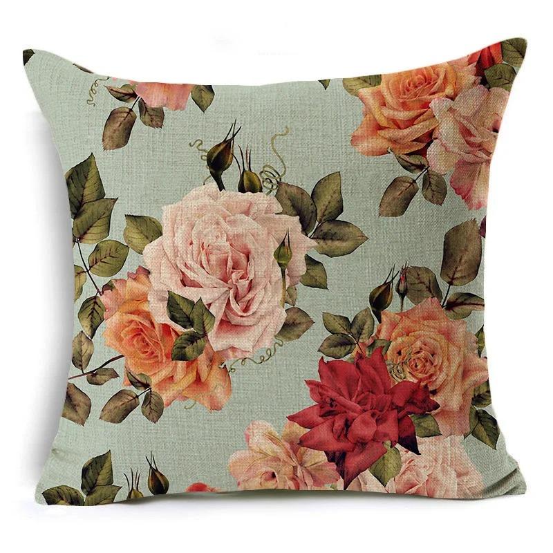 Двусторонняя плоская печать Винтажный Цветочный Розовый Чехол на Подушку Розовый Пион Персиковая Кожа Наволочка для Подушки-Пледа для Спальни Дивана Гостиной Декор