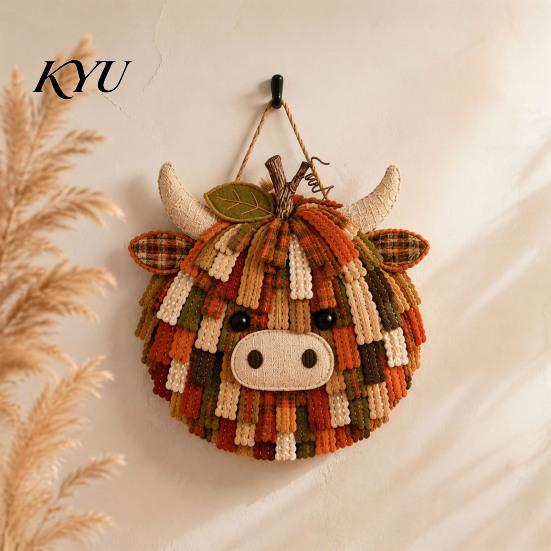 Creative Needlework Gift Ideas Highland Cow Pumpkin Patchwork Kit, Fabric Autumn DIY Step by Sewing Tutorial Craft Kit for Beginners, Home Farmhouse