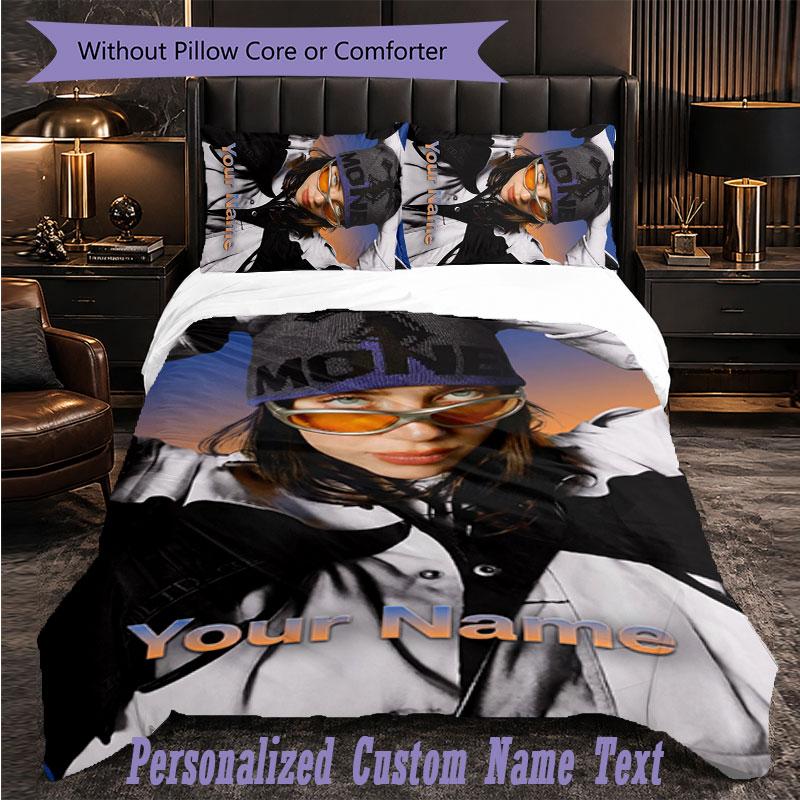 Personalized 3Pcs Bedding SetBillie Eilish Custom Text Duvet Cover Pillowcase Set Bedroom Gift
