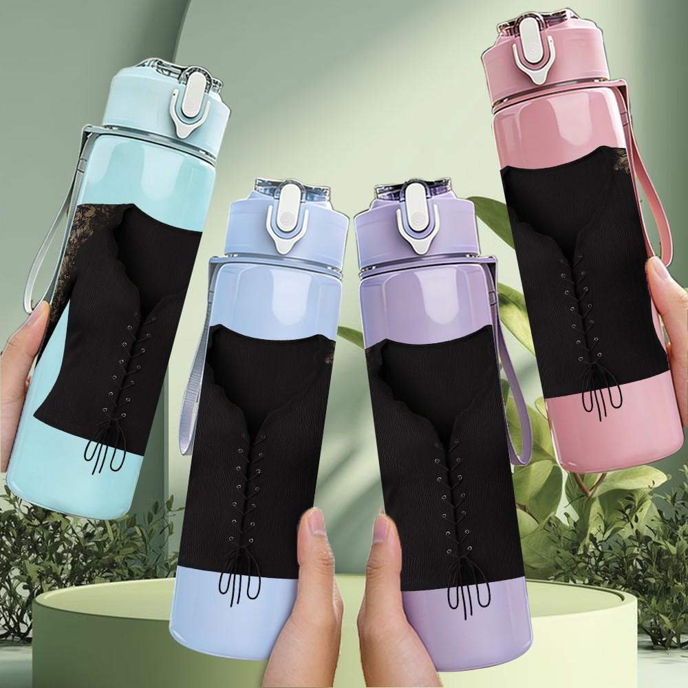 1PC Black Lace Corset Design 750ml Color Plastic Sports Water Bottle Leakproof Flip Straw Lid Suitable for Sports Office Home Use
