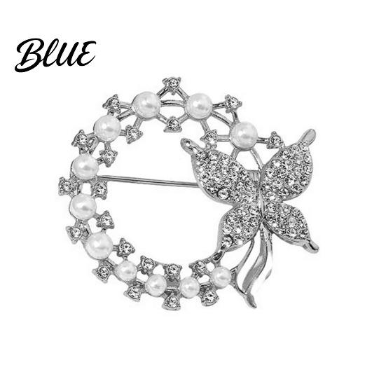 Faux Pearl Rhinestone Brooch Anti-Exposure Round Women Shape with Rhinestones