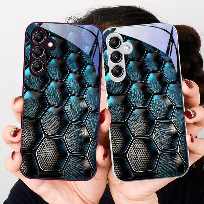 Синий градиентная сетка для Samsung Galaxy A01 02 03 Core A04 A14 4G A13 54 34 31 20 25 23 22 5G S21 Ultra S20 Стеклянный чехол для телефона