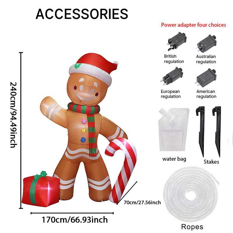 7.8FT LED Inflatable Yard Decoration Gingerbread Man Candy Cane Gift Xmas Home Decor Ornaments Supplie Gift Toy Christma Holiday