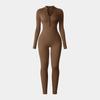 European-Style One-Piece Sport Jumpsuit for Women with Zipper, Stand Collar, Long Sleeves, Thumb Holes, Hip Lifting, and Tummy Control