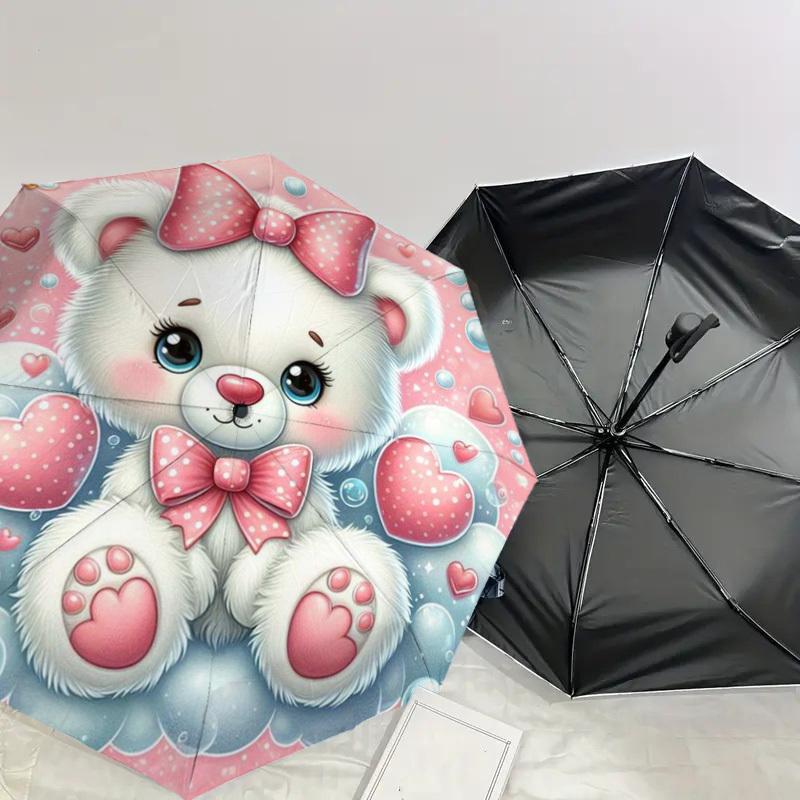 1pc Cute Teddy Bear with Hearts Umbrella with Plastic Handle,Suitable for All Seasons Home Travel Outdoor UmbrellaDD044