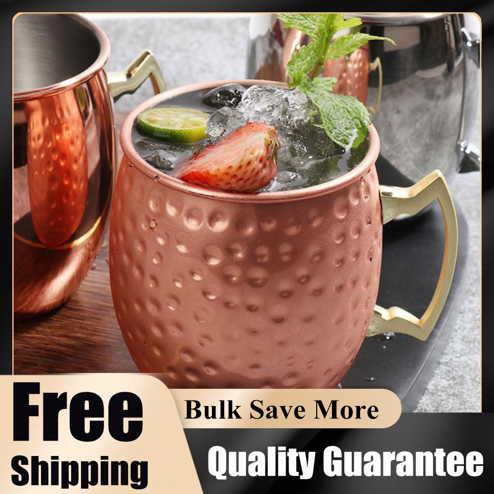 Кружка для Moscow Mule из нержавеющей стали, пивная кружка с ручкой, посуда для напитков, с медным покрытием, для холодных напитков, пива, вина, баров, вечеринок, подарков