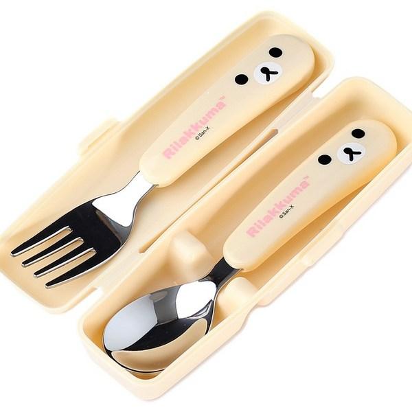 Rilakkuma Cutie Spoon Fork Case Set, Ivory