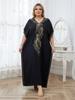Gold Thread Embroidered Plus Size Black Kaftan 2024 Women Long Dress Summer Vacation Homewear Swimsuit Cover Up Loose Caftan